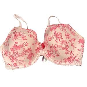 Adore Me Nare 40DDD Lace Trim Lightly Padded Bra Soft Pink Bright Pink Floral